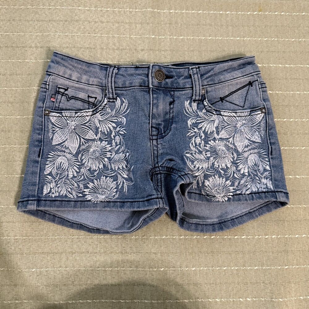Vigoss Girls Jean Shorts With White Florals Size 8 Great Condition